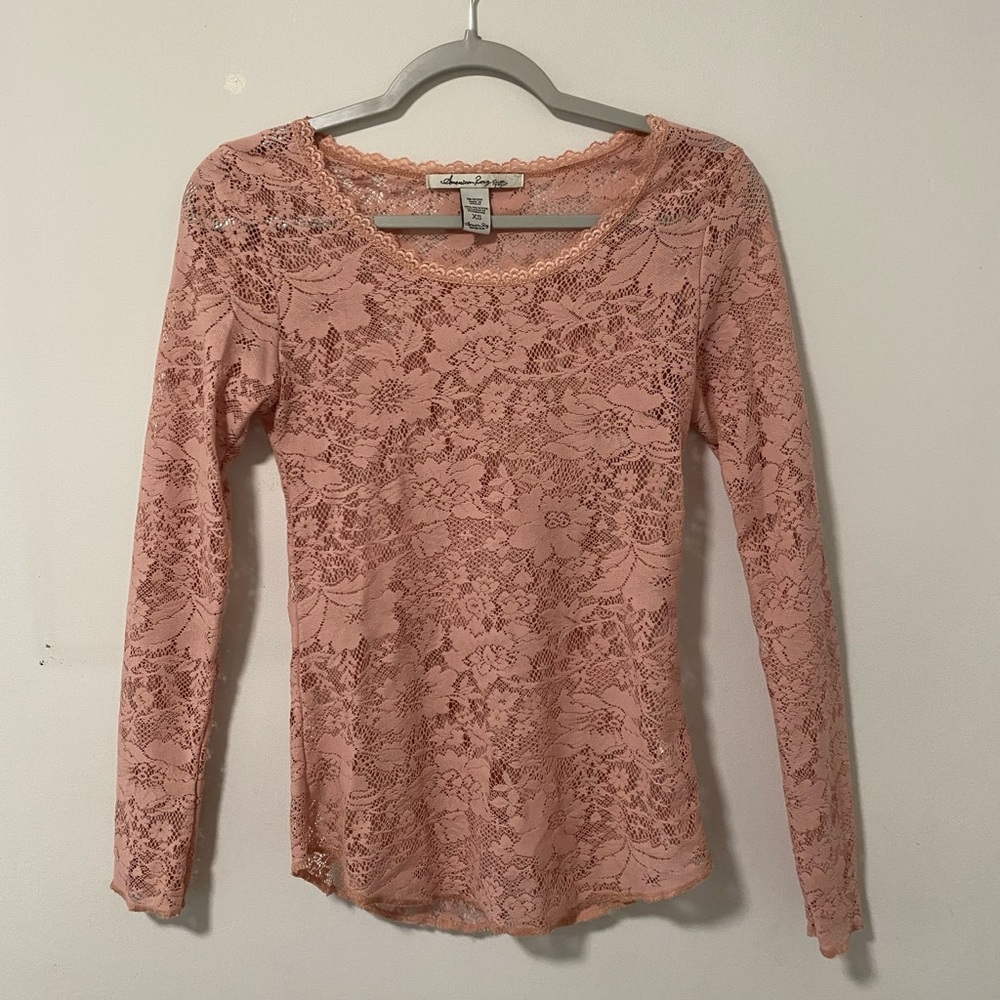 American Rag Pink Lace Long Sleeve Top; Size: XS